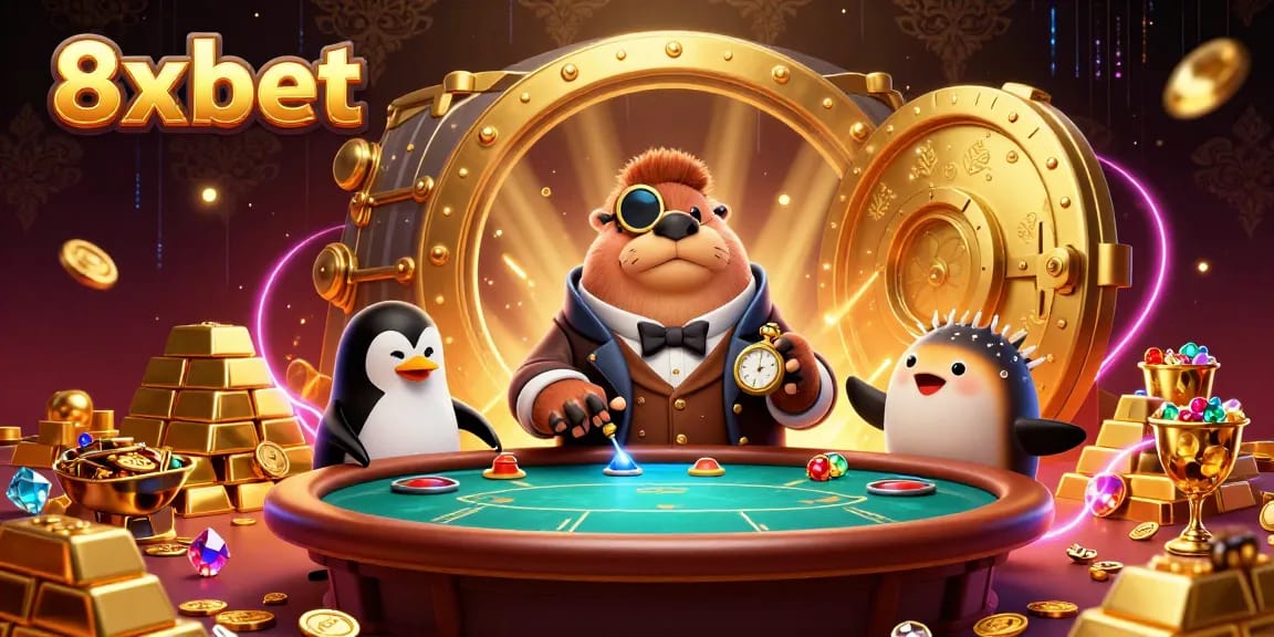 Experience thrilling poker action at 8xbet with a jolly walrus, sophisticated penguin dealer, and bluffing pufferfish!