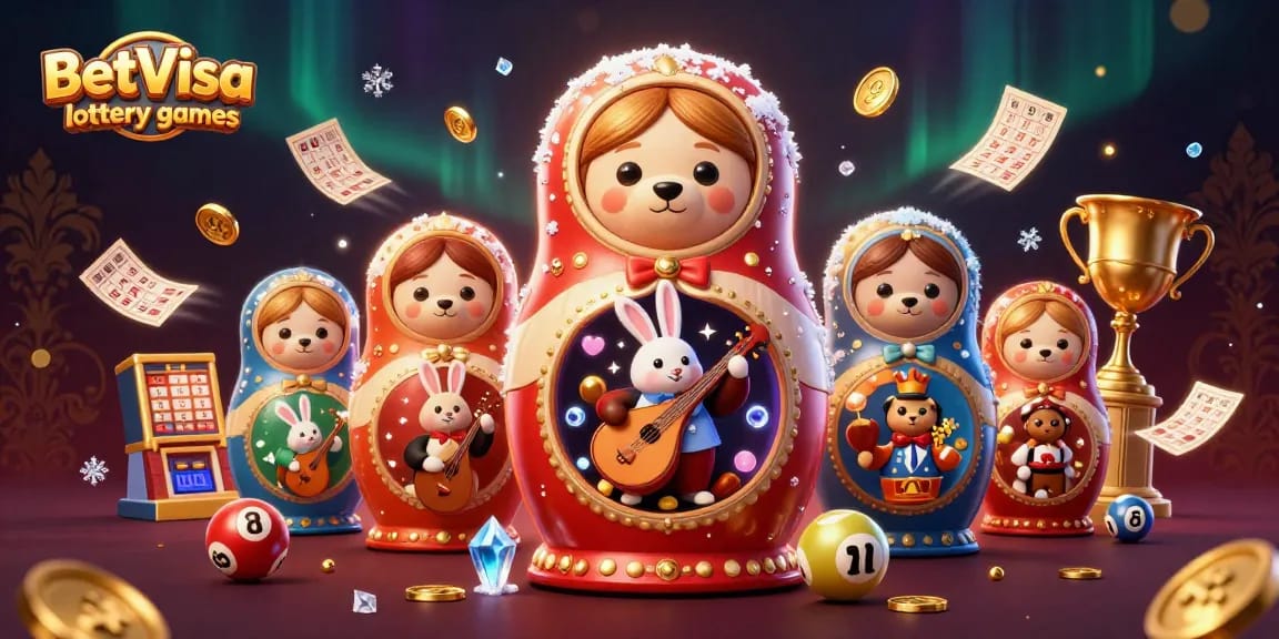 Experience BetVisa lottery games with engaging 3D illustration showcasing fun lottery elements and rich casino vibes.