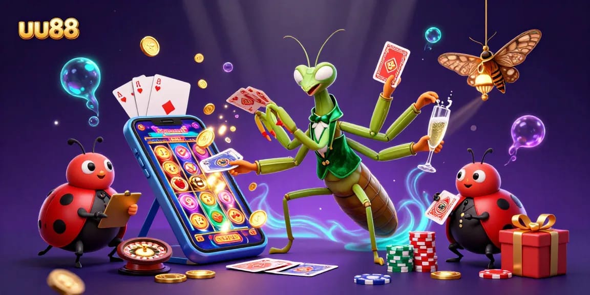 Engage with uu88's thrilling gameplay, featuring a lively casino scene with animated characters.