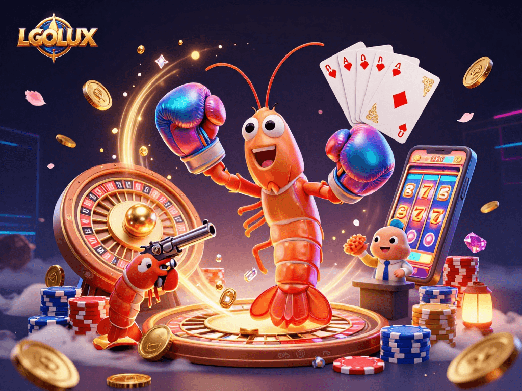 Engage in thrilling online slots gameplay with LGOLUX's vibrant casino scene featuring animated sea creatures.