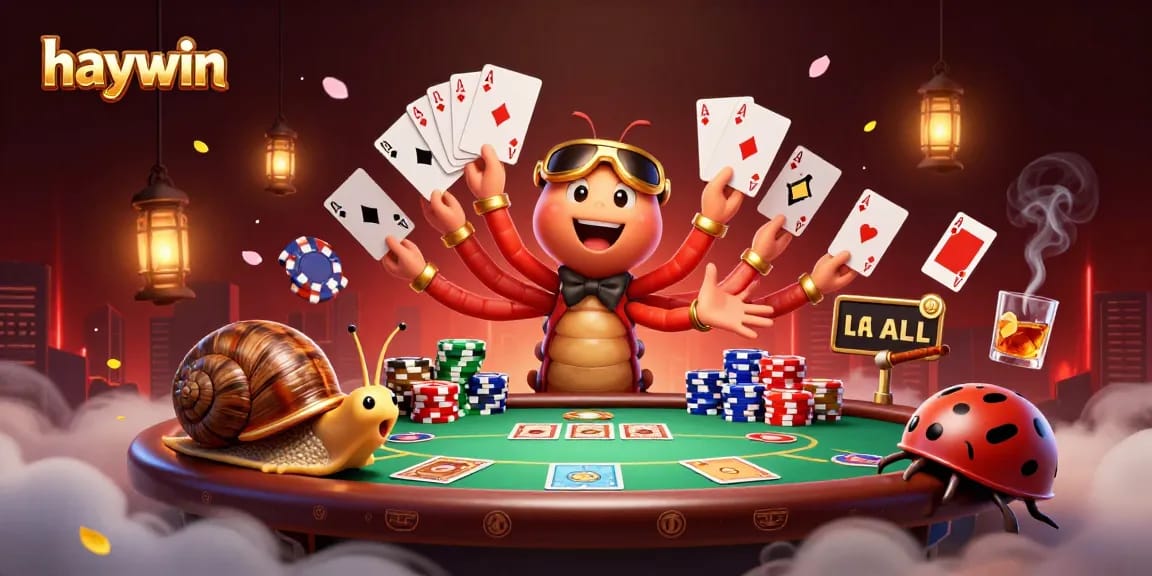 Experience excitement at haywin with a vibrant poker table overflowing with action and colorful gaming elements.