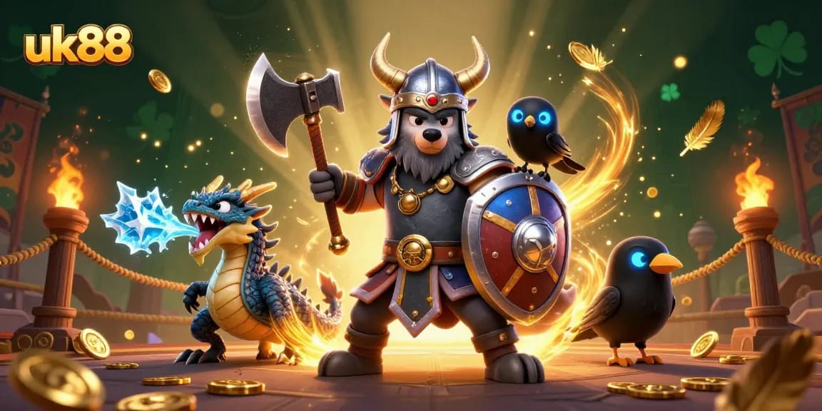 Win big with uk88 in a vibrant 3D casino world featuring heroic characters and dynamic game elements.