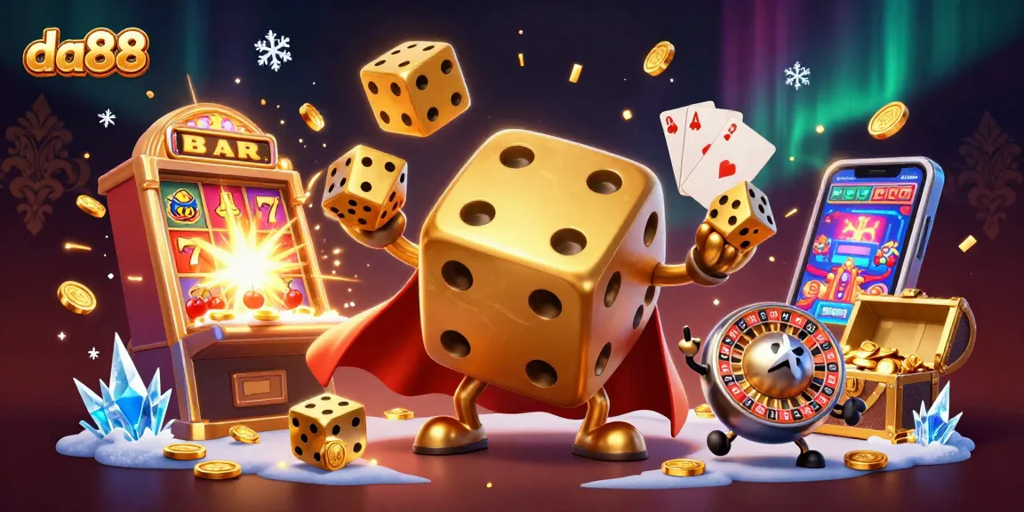 Roll the golden dice with da88 in this vibrant 3D casino scene filled with jackpots and excitement.