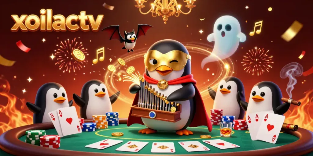 Experience thrilling gaming with xoilactv featuring a whimsical penguin organist and lavish casino elements.