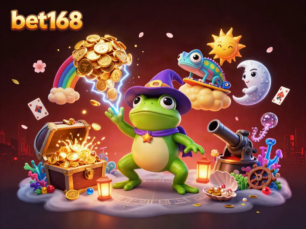 Experience the excitement of bet168 with golden coins raining down during a magical casino adventure.