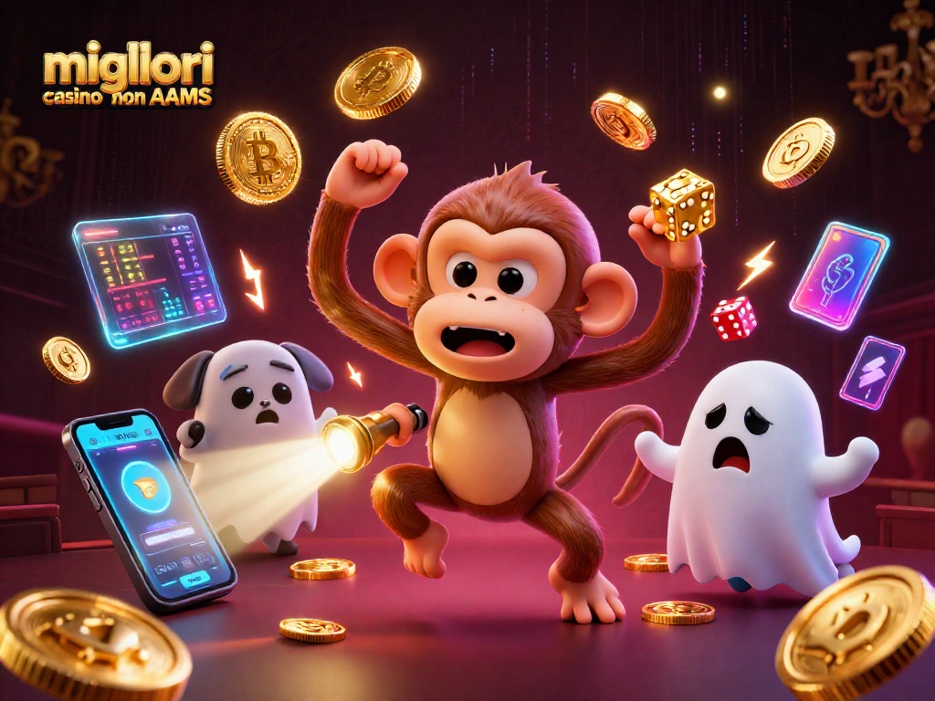 I migliori casino non AAMS svelano un'atmosfera spettrale con simboli d'azzardo e criptovalute.