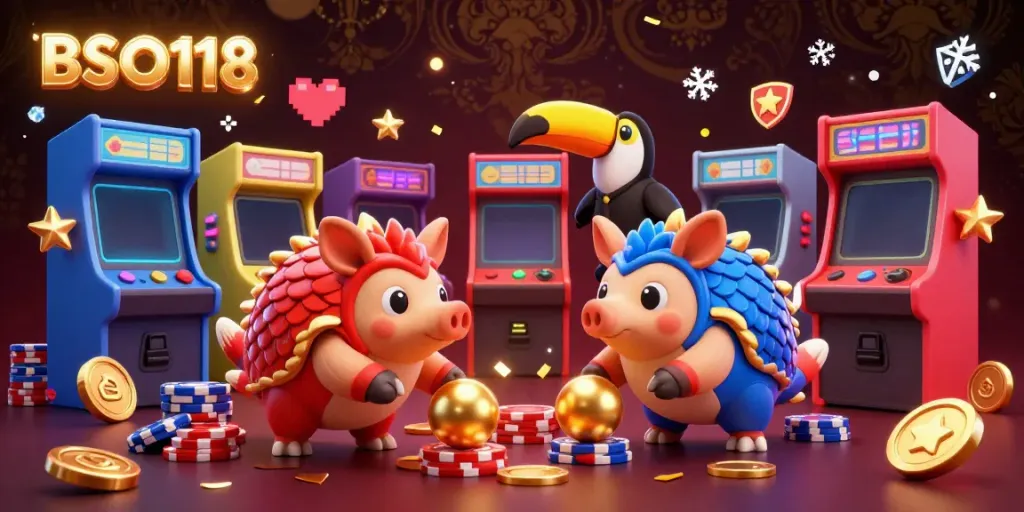 Experience the excitement of BSO118 with rival pangolins competing in a colorful casino-themed game.