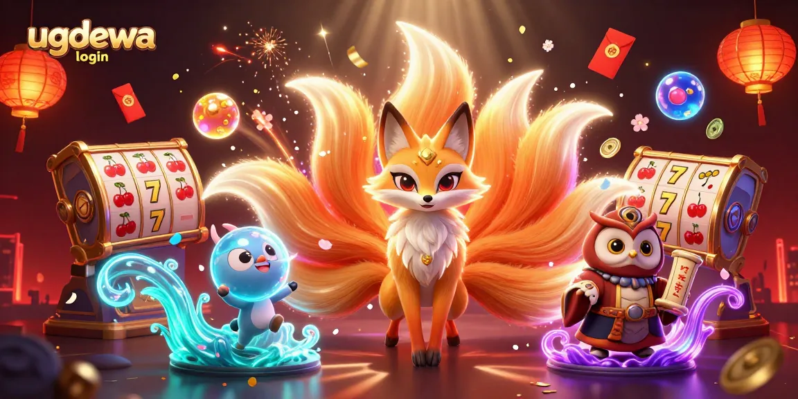 Experience the excitement of ugdewa login with vibrant slot reels, lucky symbols, and colorful characters.