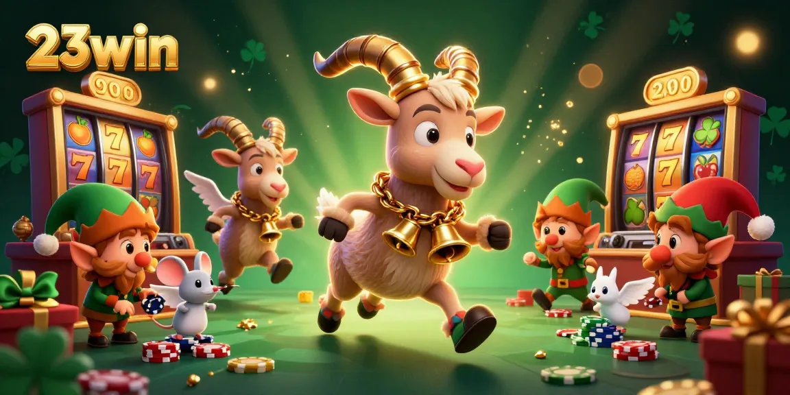 Experience the thrilling action at 23win's vibrant holiday casino with festive elements and engaged characters!