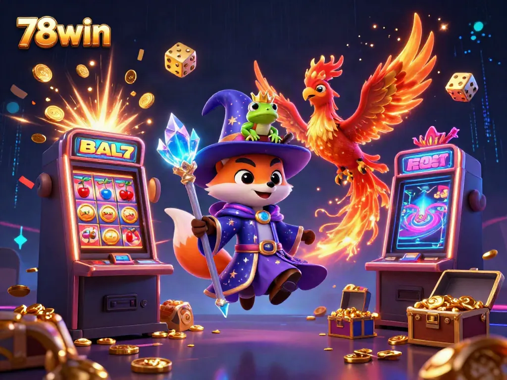 Experience thrilling jackpots and enchanting gameplay with 78win's vibrant casino illustration.