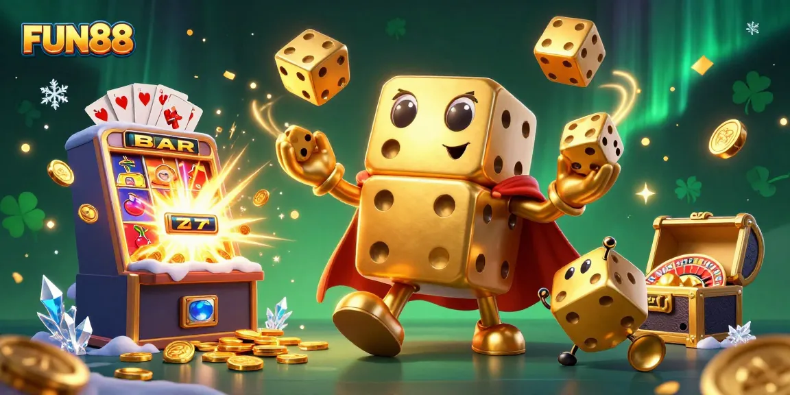 Spin the reels at FUN88, featuring golden dice, slots, and thrilling jackpots!