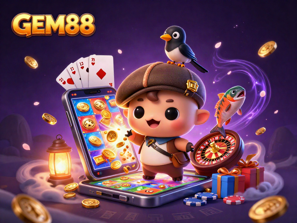 Engage with GEM88 slots featuring a playful Nessie and vibrant casino elements.