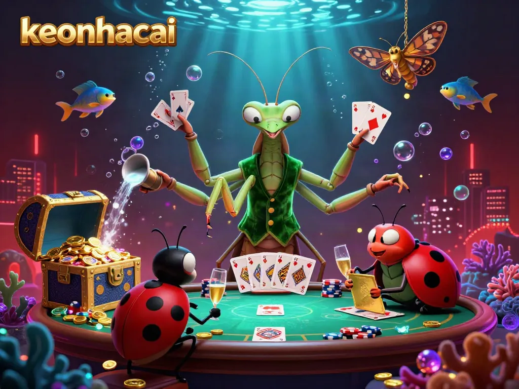 Experience thrilling gambling action with keonhacai while enjoying vibrant characters in a rich, dynamic casino scene.