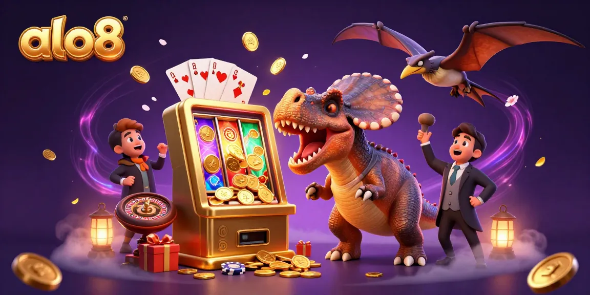 alo8 brings a festive casino scene with creatures celebrating a jackpot win amidst golden coins and vibrant games.