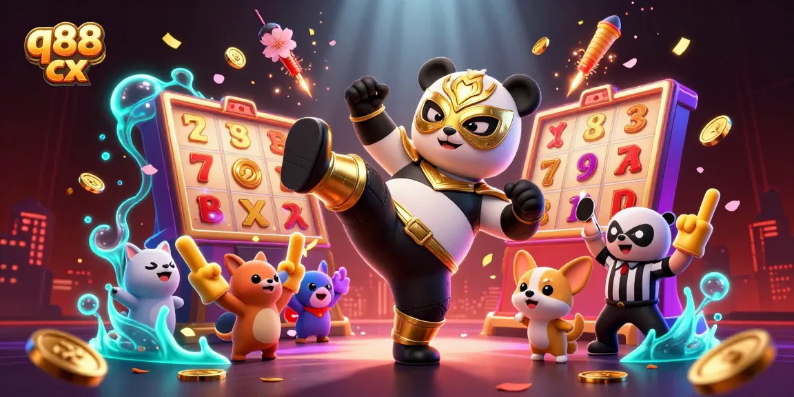 Experience the thrilling action of q88 cx with a panda wrestler, referee chihuahua, and dynamic casino elements.