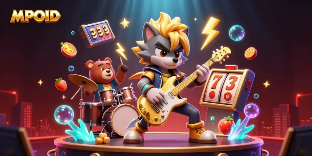 MPOID showcases a vibrant 3D casino scene with cartoon characters enhancing player's winning experience.