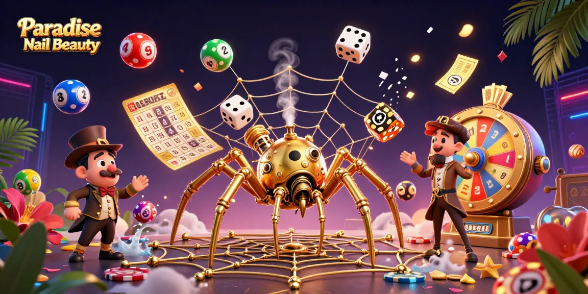 Engage with Paradise Nail Beauty as you play dynamic lottery balls and bingo cards in an exciting casino scene.