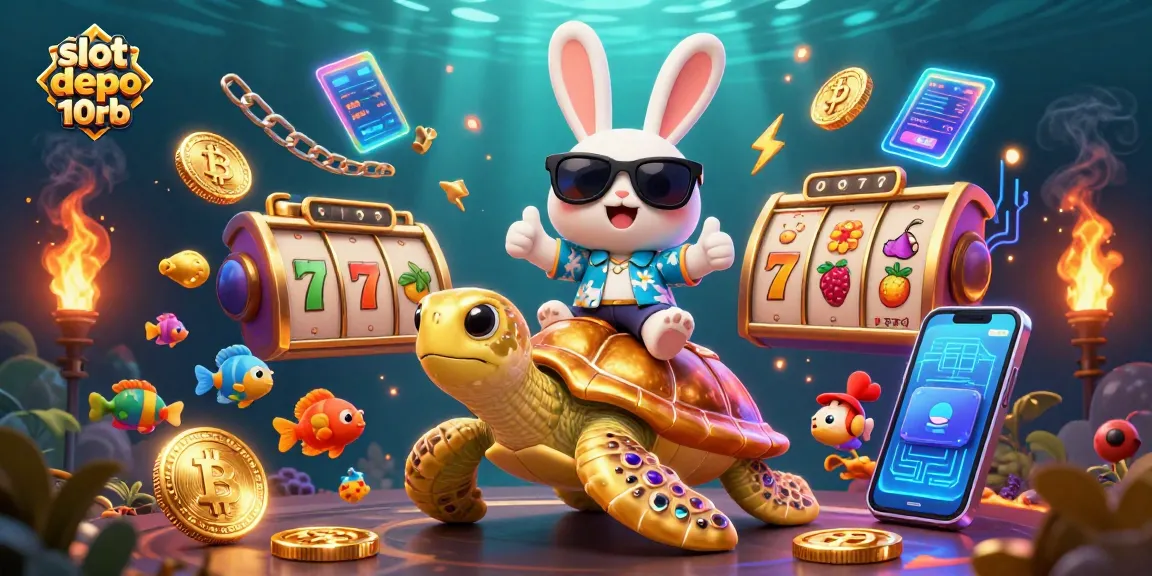 Experience thrilling gameplay with slot depo 10rb featuring a rabbit and sea turtle in a vibrant casino scene.