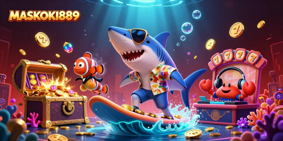 Experience thrilling wins with MASKOKI889 in a vibrant underwater casino adventure featuring colorful game elements.