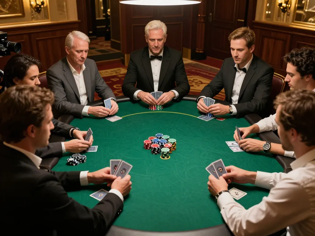 Players engaging in strategic poker gameplay at an upscale casino table, capturing the excitement of TR88.