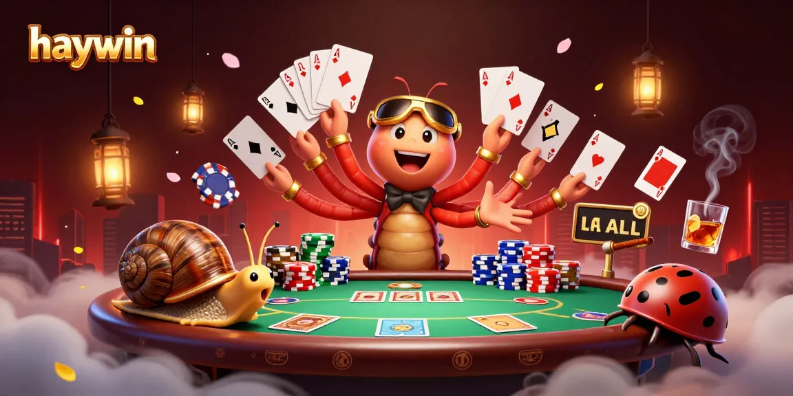 Experience excitement at haywin with a vibrant poker table overflowing with action and colorful gaming elements.