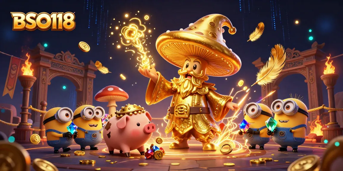 Engage with BSO118's thrilling gold-themed gaming adventure featuring magical wizardry and treasure hunting.