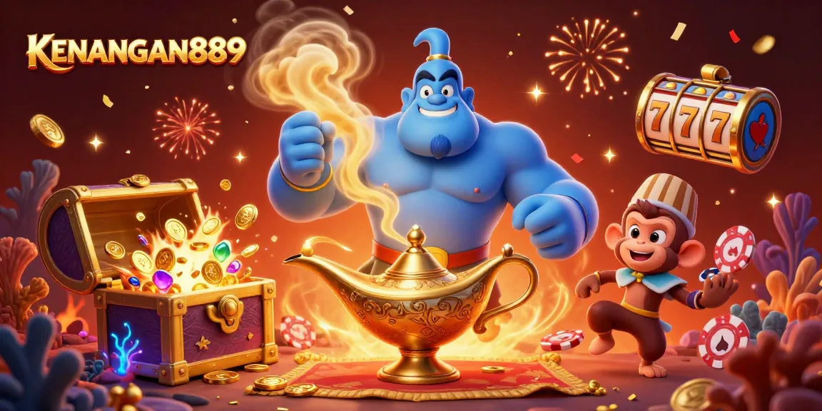 Experience the thrill of KENANGAN889 with a captivating 3D casino scene featuring magical elements.