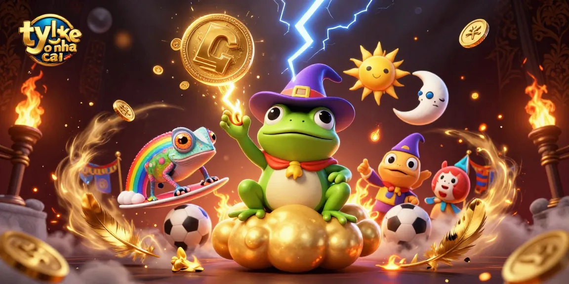 Betting on ty le keo nha cai as the weather wizard frog creates a storm of golden coins in this dynamic scene.