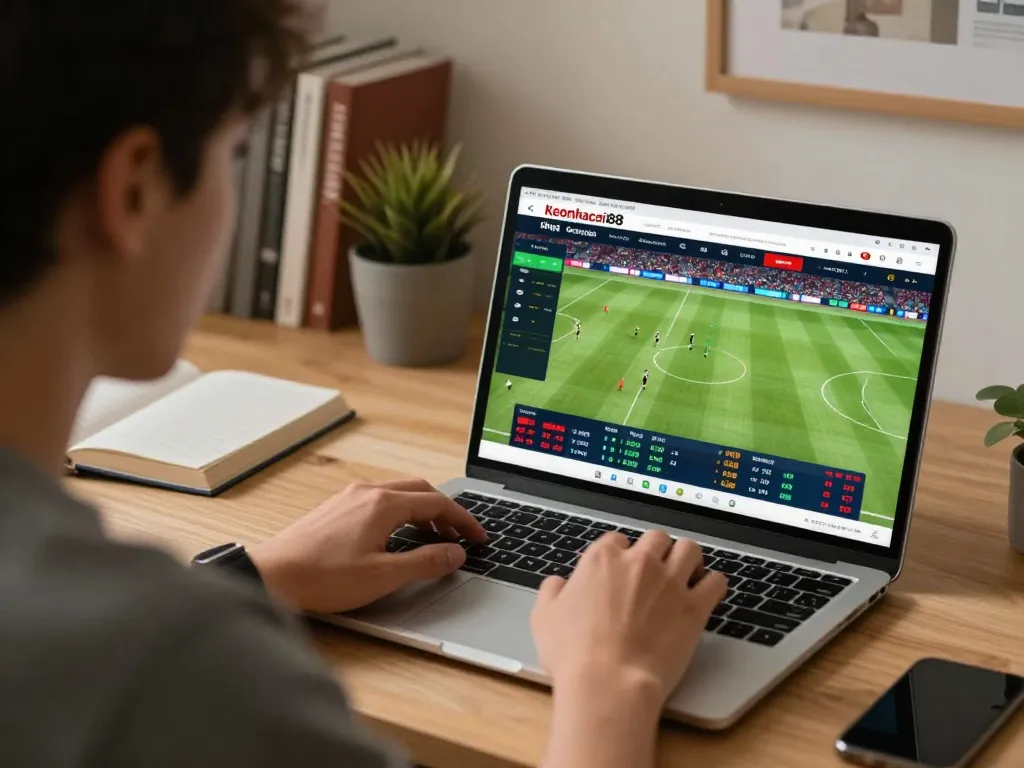 Engaging in live sports betting on keonhacaii88, placing bets on soccer matches from home.