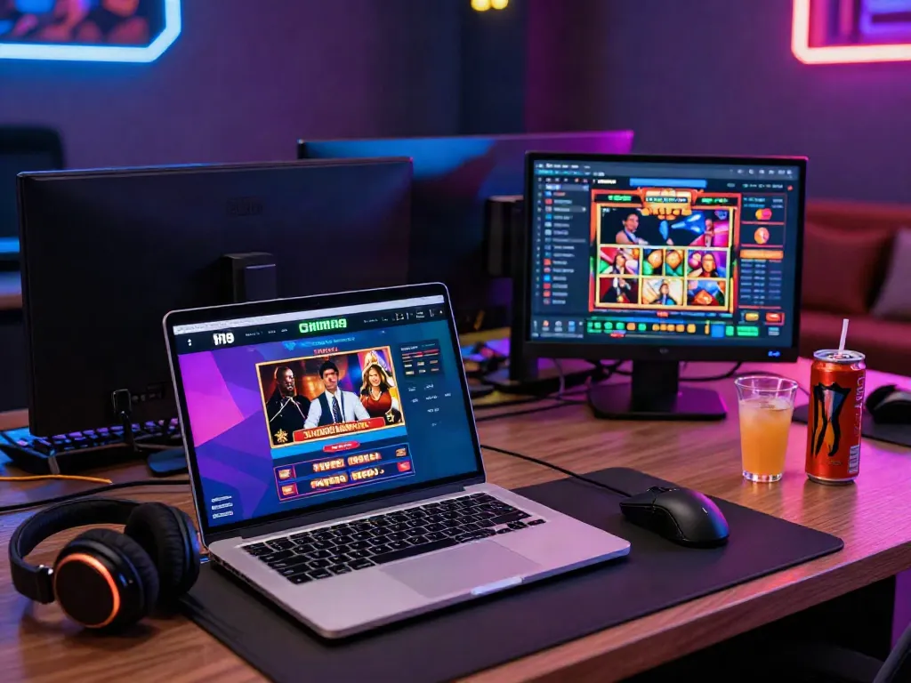 Exciting H19 online gaming setup with laptop showcasing live casino and sports betting visuals