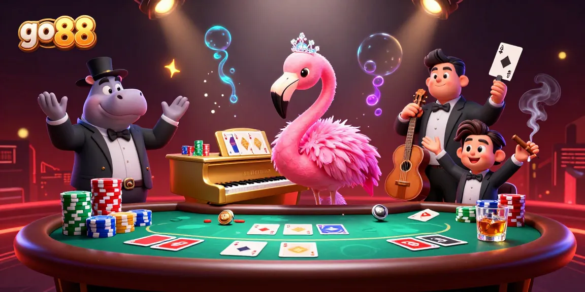 Engage in thrilling gameplay at go 88 with vibrant casino ambiance and lively character interactions.