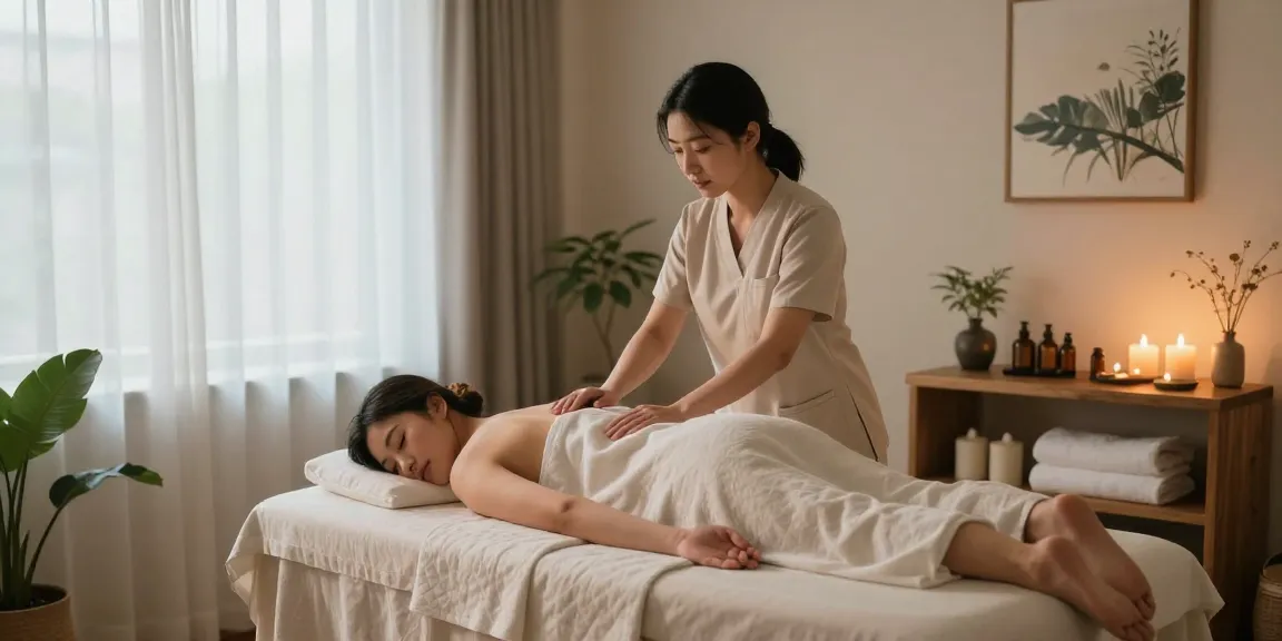 Relaxation during 용인출장마사지 in a tranquil spa environment with calming elements.