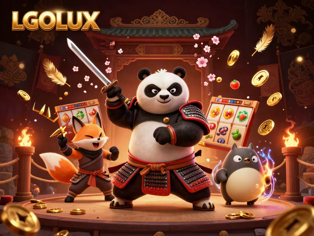 Experience exhilarating gameplay at LGOLUX with dynamic casino elements, featuring samurai panda and ninja fox.
