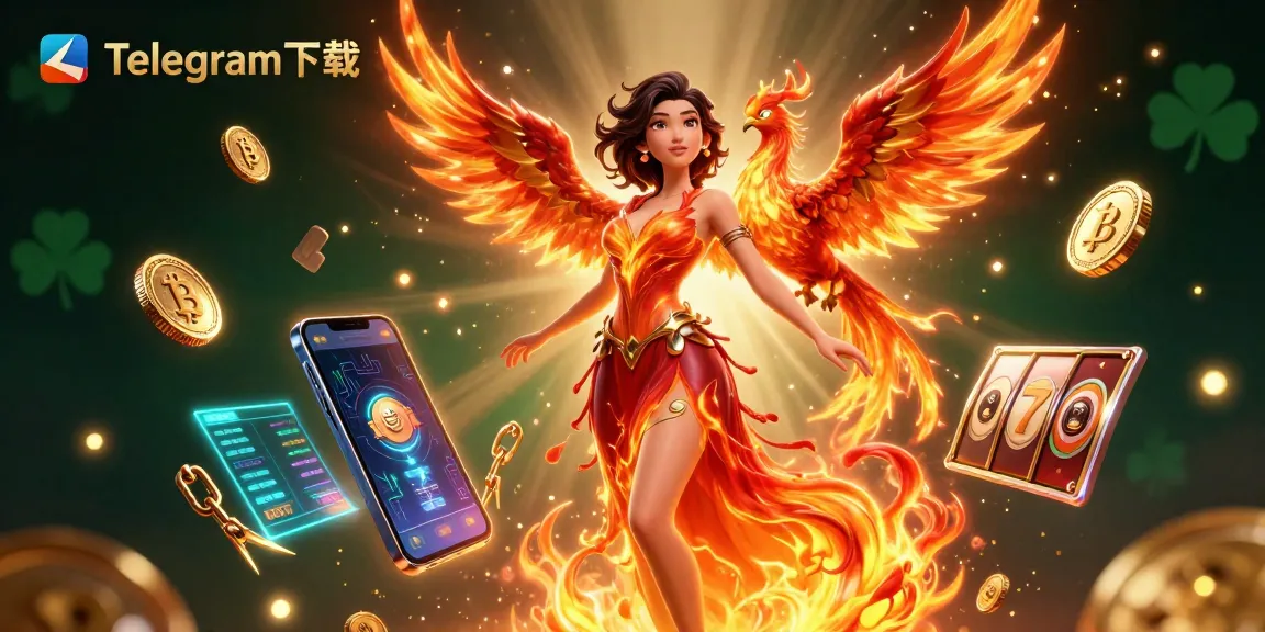 在这幅生动的赌场插图中体验Telegram下载的兴奋，展现动态老虎机元素和加密货币符号。