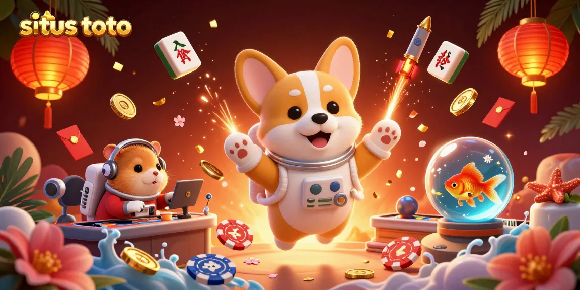 Situs toto offers thrilling moments in a vibrant space casino with characters in playful action.