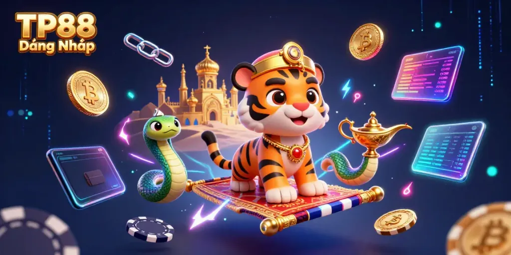 Engage with the thrilling world of TP88 Đăng Nhập through a vibrant 3D casino scene filled with action and excitement.