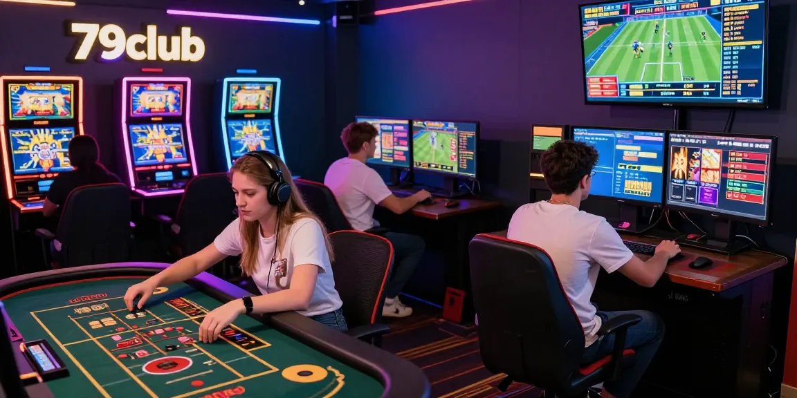 Exciting gaming atmosphere at 79club with players enjoying live casino games and sports betting.