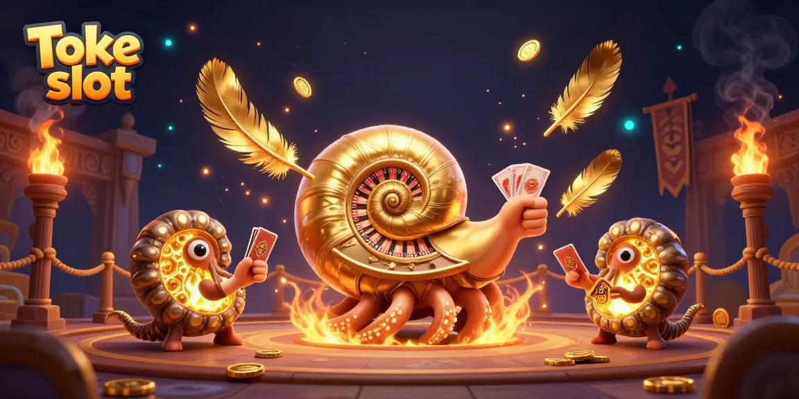 Toke slot animation showing an ancient nautilus roulette wheel and glowing ammonites in a vibrant casino setting.