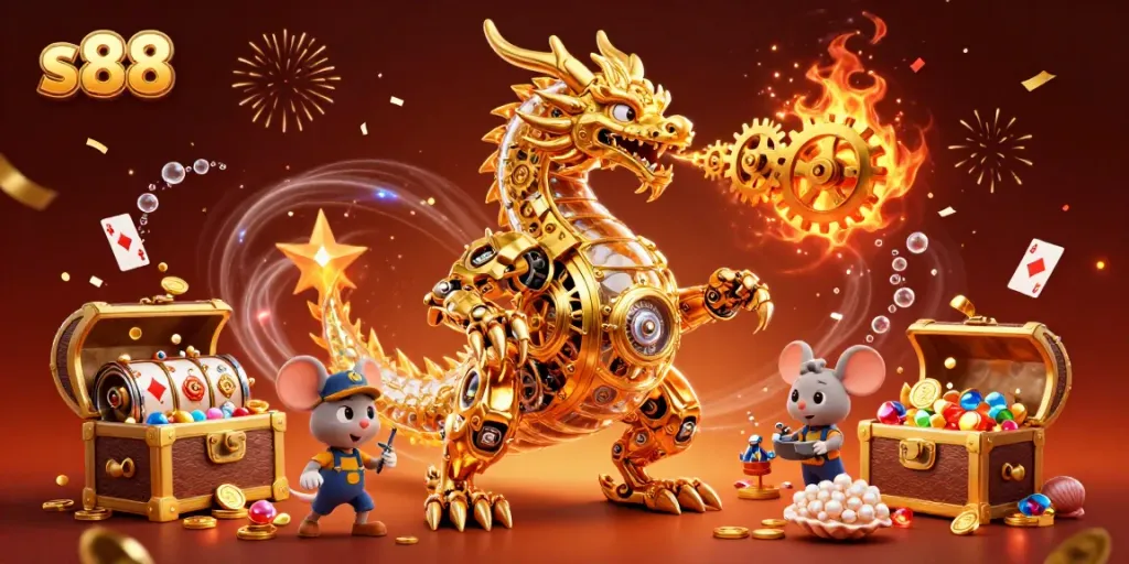 Engage in thrilling gameplay with the s88 golden dragon at a vibrant casino scene.