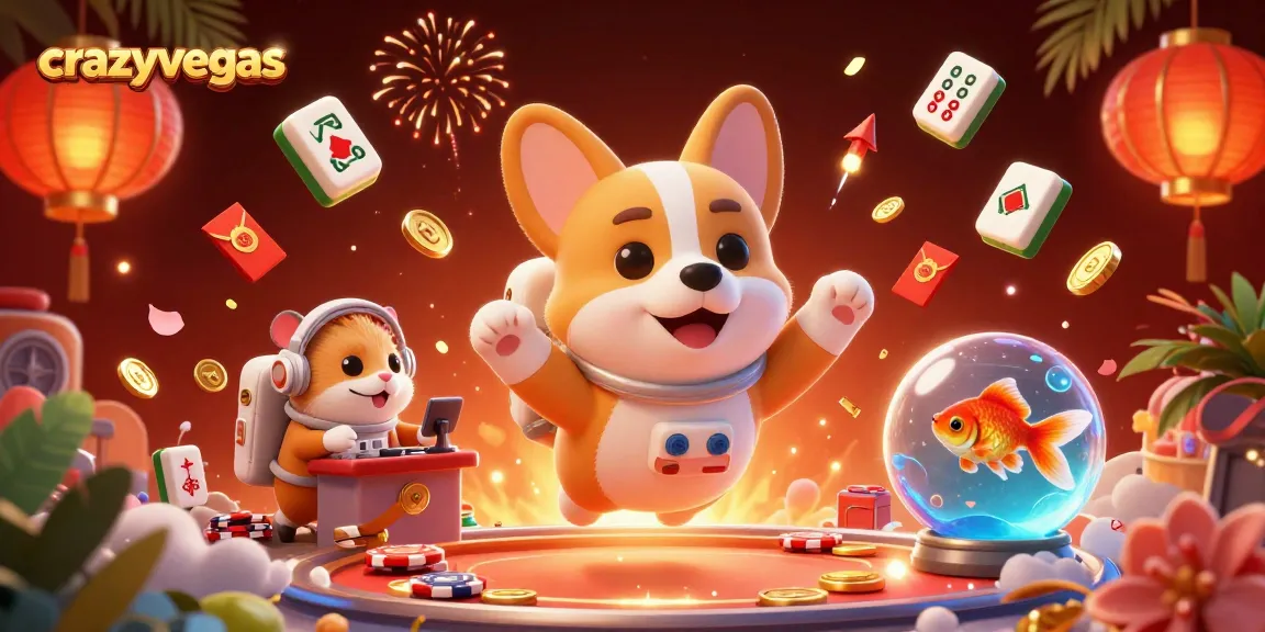 Experience the excitement at crazyvegas with a playful astronaut corgi and floating casino treasures.