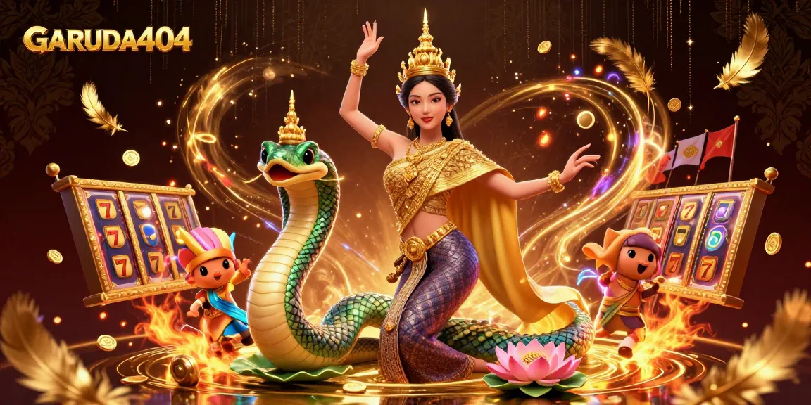 Experience the excitement of GARUDA404 slots in an immersive casino scene filled with gold coins and vibrant elements.