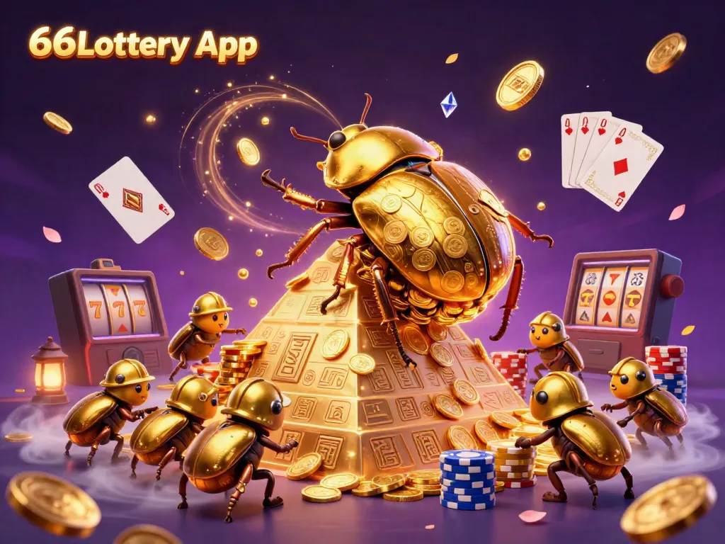 Experience the thrill of the 66Lottery App with golden coin adventures and vibrant gambling symbols.