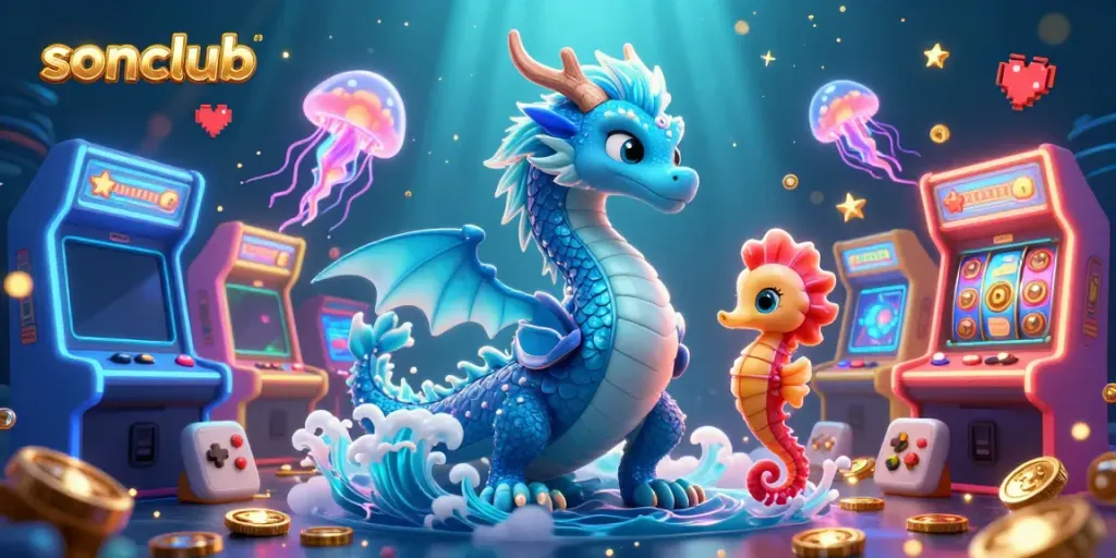 Experience the thrill of sonclub with a stunning underwater casino scene featuring a dragon, knight, and luminescent jellyfish.