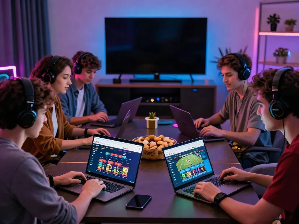 Engaged gamers exploring the lively features of https://ku88vt.com/ in a modern, vibrant gaming environment.