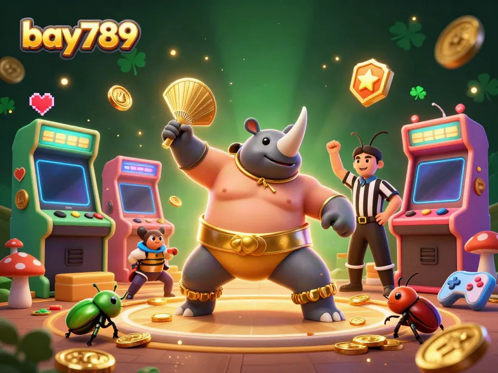 Engage in casino excitement with bay789's vibrant 3D illustration featuring a beetle sumo champion.