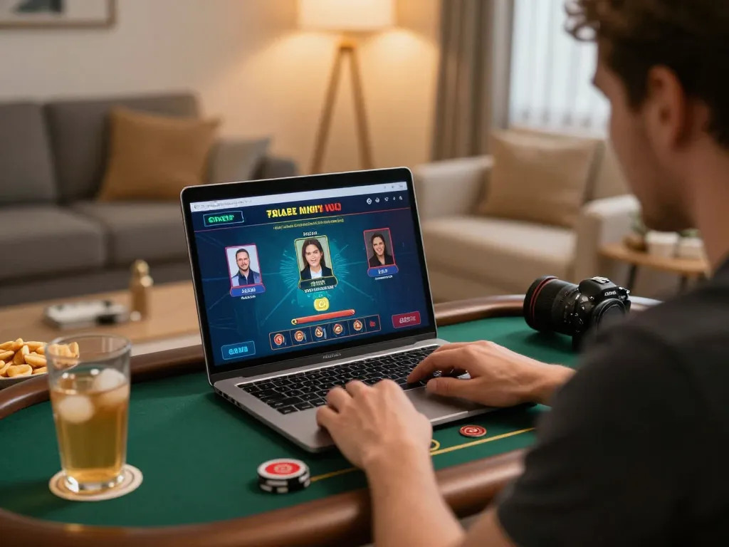 Engaging in a live dealer game on LGO GOAL's online platform from a cozy home setup.