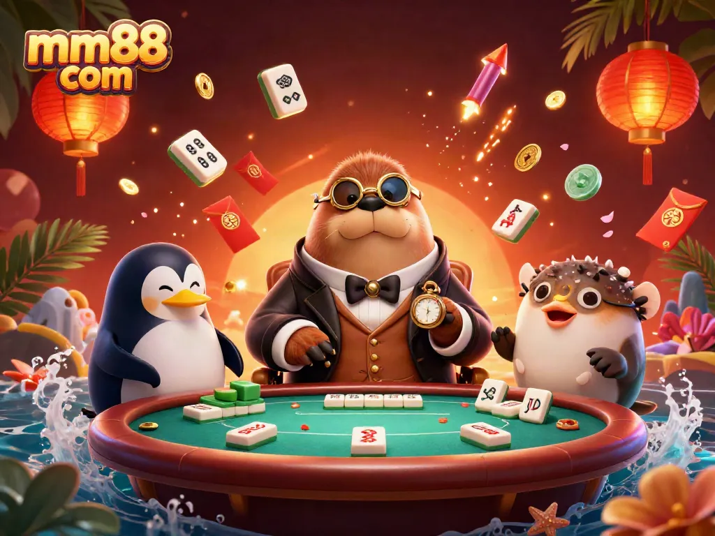 Experience thrilling gameplay at mm88 com with a jolly walrus playing poker underwater.