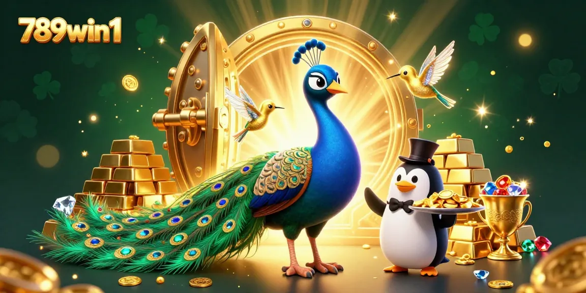 Join the excitement with 789win1, showcasing a vibrant casino scene featuring rich treasures and captivating characters.