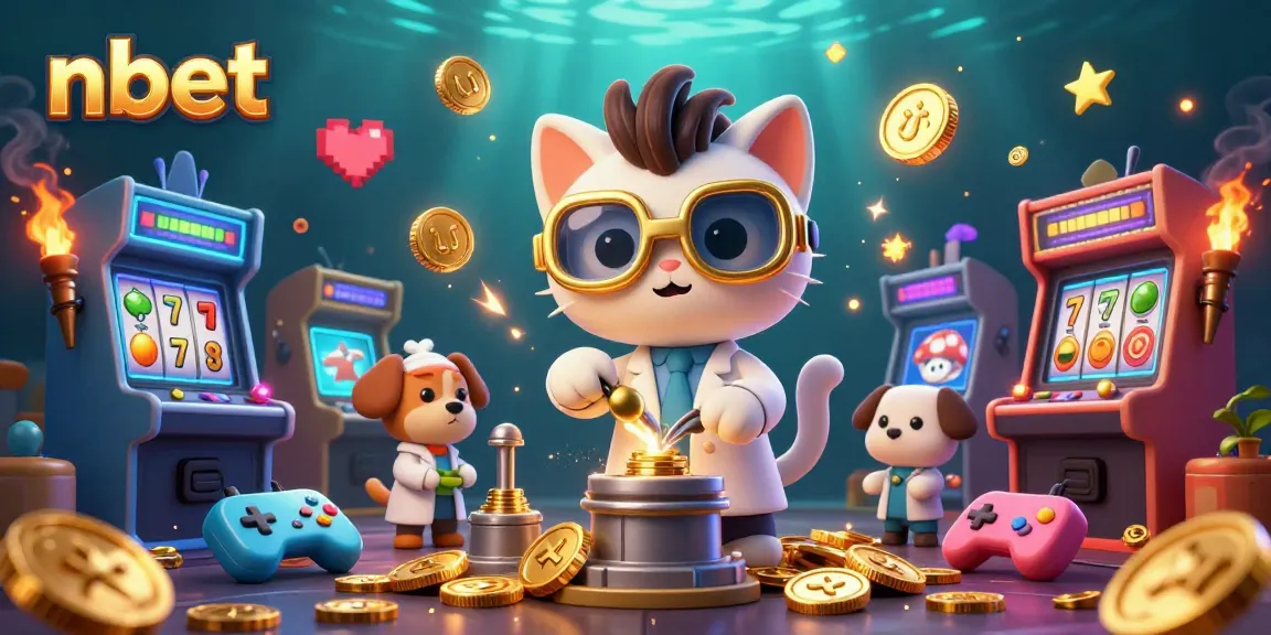 nbet delights in a vibrant casino scene with a mad scientist cat and assistant dog, creating winning strategies.