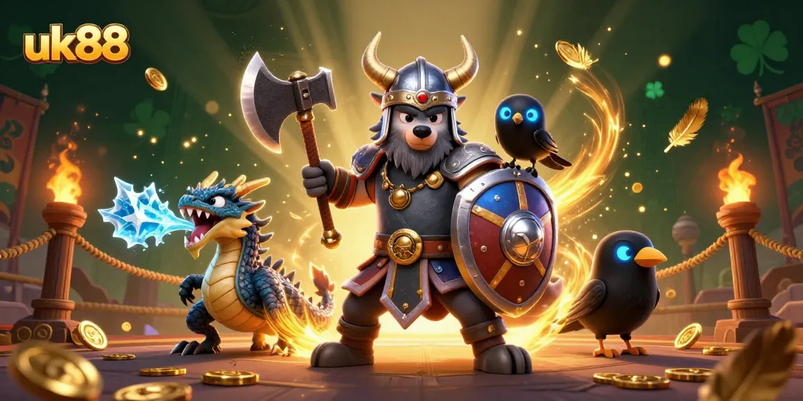 Win big with uk88 in a vibrant 3D casino world featuring heroic characters and dynamic game elements.